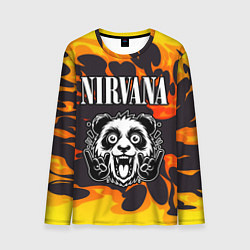 Лонгслив мужской Nirvana рок панда и огонь, цвет: 3D-принт