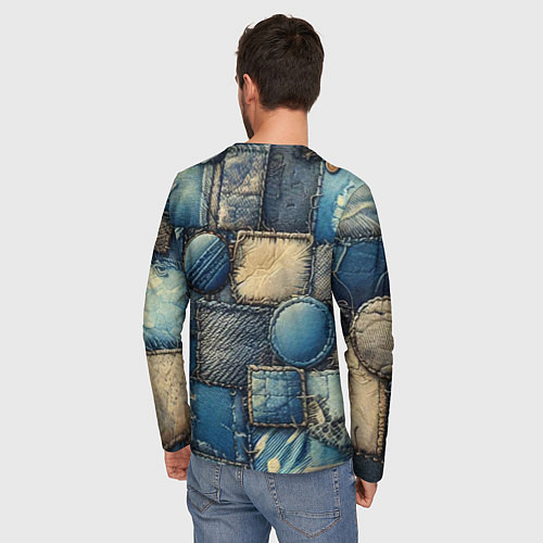 Мужской лонгслив Denim patchwork - ai art / 3D-принт – фото 4