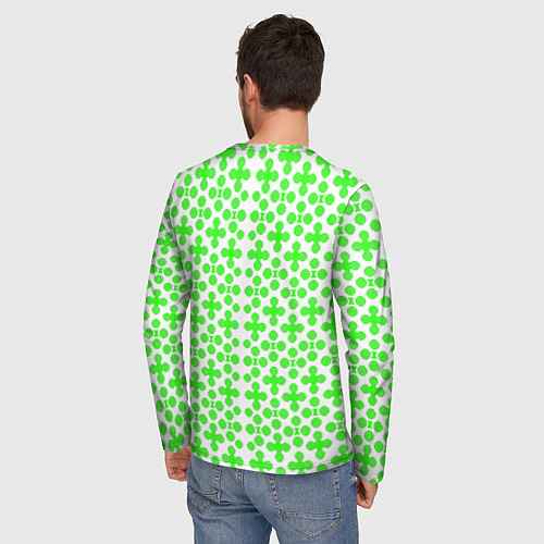 Мужской лонгслив Зелёные четырёхлистники на белом фоне / 3D-принт – фото 4