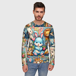 Лонгслив мужской Funny hare and his friends - patchwork, цвет: 3D-принт — фото 2