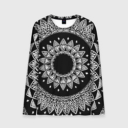 Мужской лонгслив Мандала черно-белая с лепестками