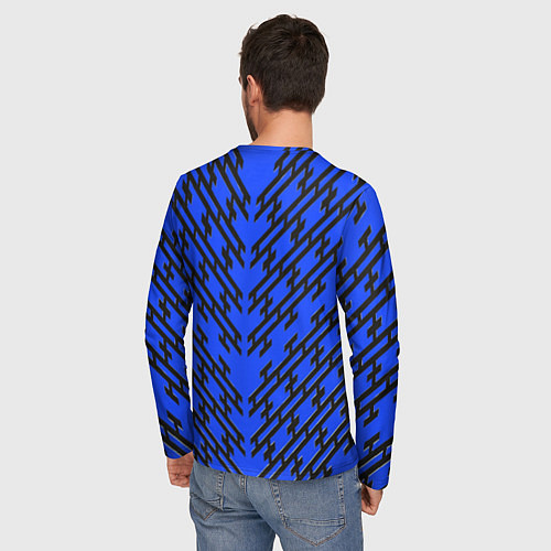 Мужской лонгслив Чёрные полосы на синем фоне / 3D-принт – фото 4