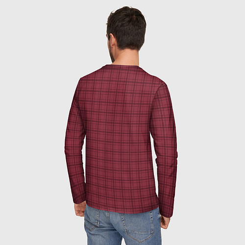 Мужской лонгслив Тёмный красный клетчатый / 3D-принт – фото 4