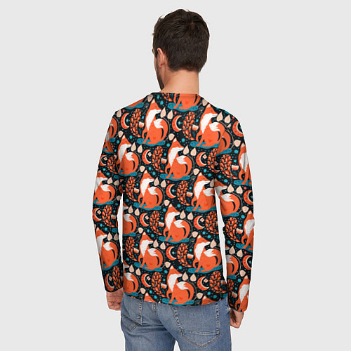 Мужской лонгслив Разноцветный орнамент лисы паттерном / 3D-принт – фото 4