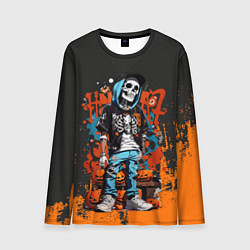 Лонгслив мужской Скелет с тыквами, цвет: 3D-принт