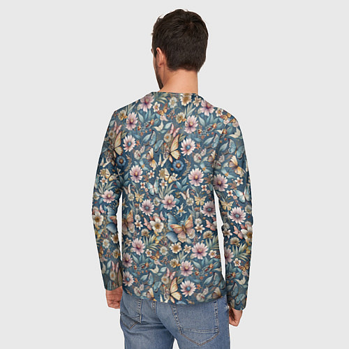 Мужской лонгслив Летний узор с цветами и бабочками / 3D-принт – фото 4