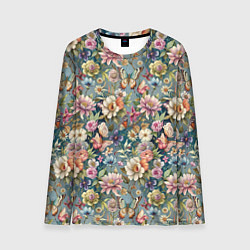 Мужской лонгслив Бабочки и цветы летнее сочетание