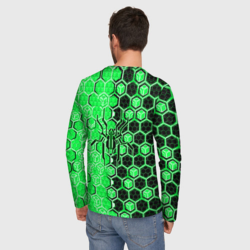 Мужской лонгслив Техно-киберпанк шестиугольники зелёный и чёрный с / 3D-принт – фото 4