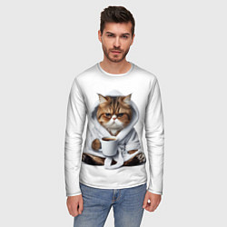Лонгслив мужской Котик в халате и кофе, цвет: 3D-принт — фото 2