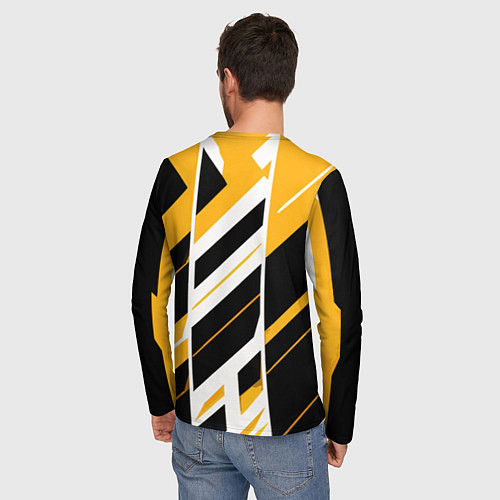 Мужской лонгслив Black and yellow stripes on a white background / 3D-принт – фото 4