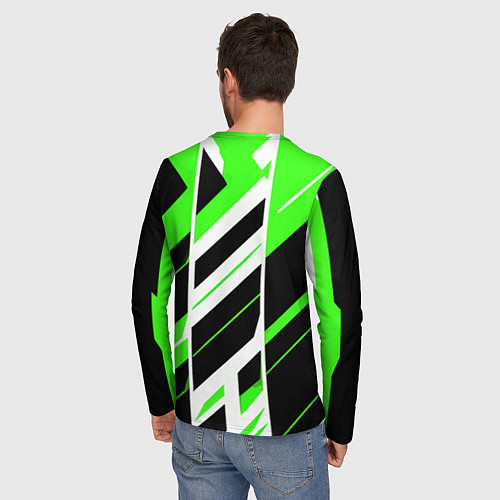 Мужской лонгслив Black and green stripes on a white background / 3D-принт – фото 4