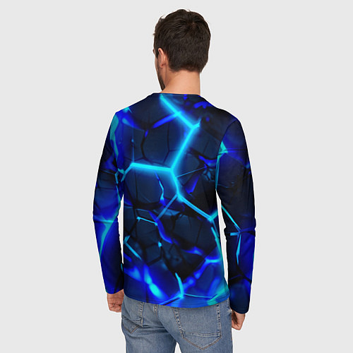 Мужской лонгслив Яркие голубые неоновые плиты в разломе / 3D-принт – фото 4