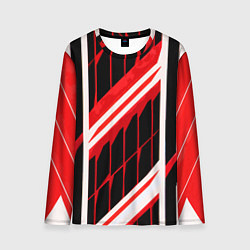 Лонгслив мужской Red and white lines on a black background, цвет: 3D-принт