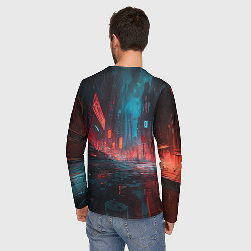 Мужской лонгслив Автомобиль в неоновом городе / 3D-принт – фото 4