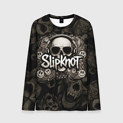 Лонгслив мужской Slipknot на фоне черепа в очках и наушниках, цвет: 3D-принт