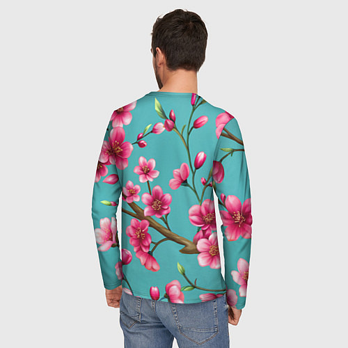 Мужской лонгслив Ветка розовой сакуры / 3D-принт – фото 4