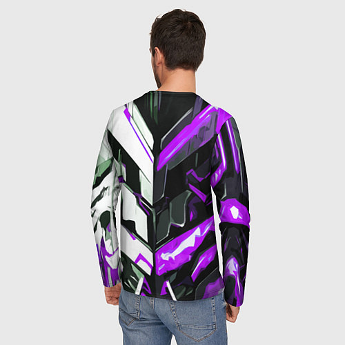 Мужской лонгслив Хаотичная фиолетово-белая абстракция на чёрном фон / 3D-принт – фото 4
