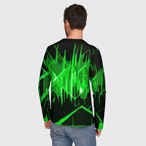 Мужской лонгслив Зелёная агрессивная абстракция на чёрном фоне / 3D-принт – фото 4