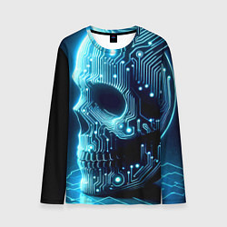 Лонгслив мужской Cyber neon skull - ai art с дорожками на плате, цвет: 3D-принт