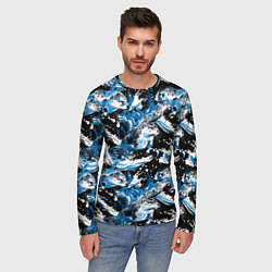 Лонгслив мужской Выдры в речке на волнах - паттерн, цвет: 3D-принт — фото 2