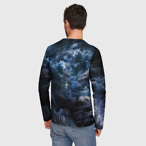Мужской лонгслив Белый волк и ворон - темная ночь / 3D-принт – фото 4