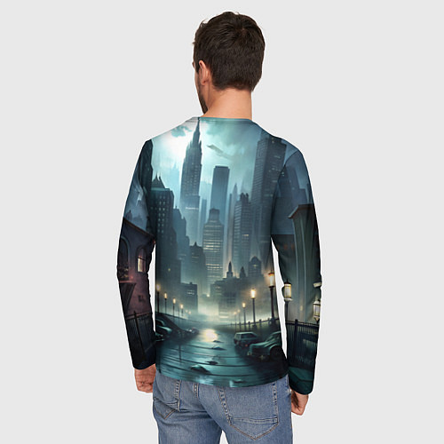 Мужской лонгслив Крестный котец в большом городе / 3D-принт – фото 4