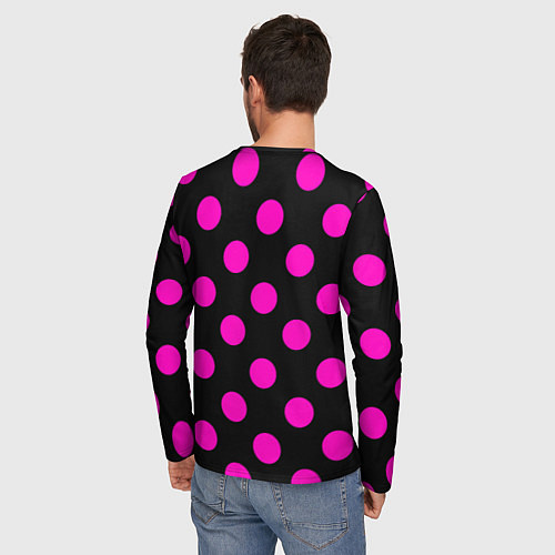 Мужской лонгслив Эмо эстетика - черно розовый горох / 3D-принт – фото 4