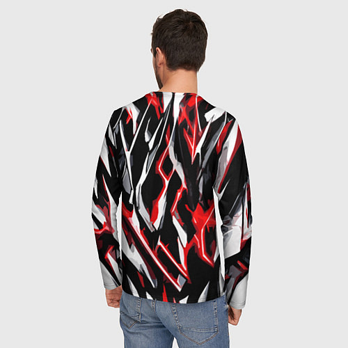 Мужской лонгслив Красно-белые агрессивные полосы на чёрном фоне / 3D-принт – фото 4