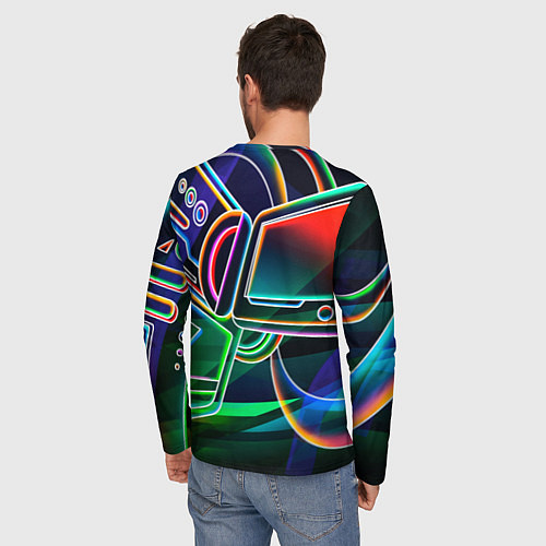 Мужской лонгслив Неоновая психоделика геймер / 3D-принт – фото 4