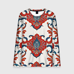 Мужской лонгслив Узор красно-синий на белом фоне