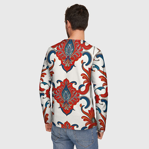 Мужской лонгслив Узор красно-синий на белом фоне / 3D-принт – фото 4