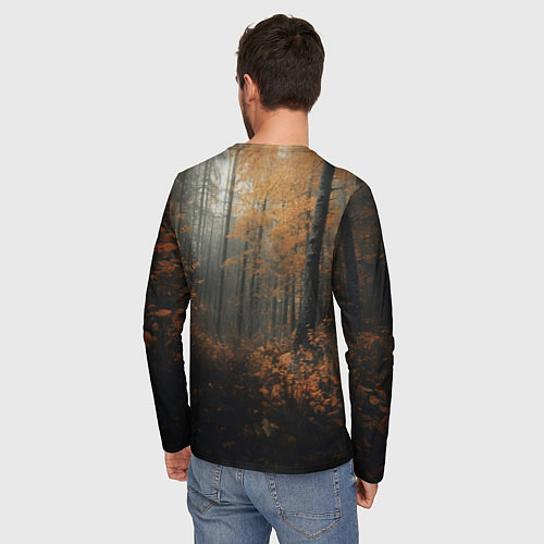 Мужской лонгслив Черный лис в осеннем лесу / 3D-принт – фото 4