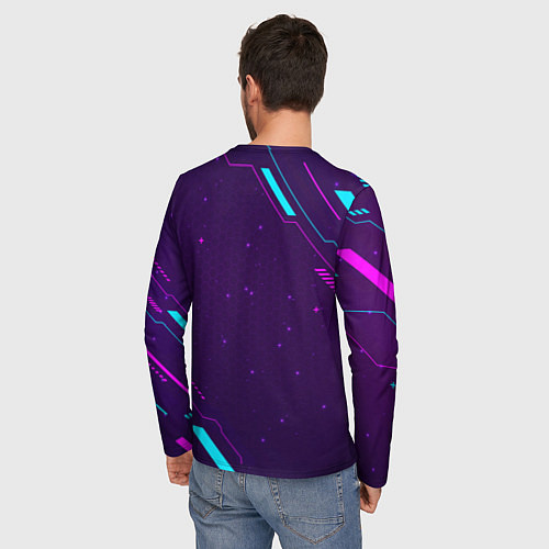 Мужской лонгслив Символ Stumble Guys в неоновых цветах на темном фо / 3D-принт – фото 4