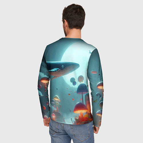 Мужской лонгслив Плывущий по небу кит среди грибов - фантазия / 3D-принт – фото 4
