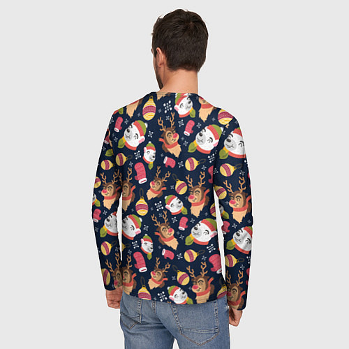 Мужской лонгслив Новогодний детский паттерн с животными / 3D-принт – фото 4
