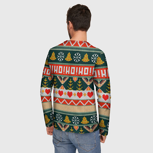 Мужской лонгслив Новогодняя вязанная текстура ho-ho / 3D-принт – фото 4