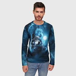 Лонгслив мужской Волк ночное синее небо, цвет: 3D-принт — фото 2