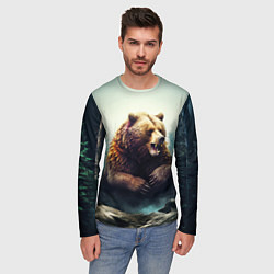 Лонгслив мужской Агрессивный бурый медведь, цвет: 3D-принт — фото 2