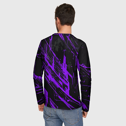 Мужской лонгслив Purple stripes on a black background / 3D-принт – фото 4