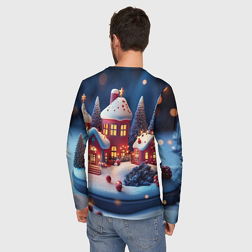 Мужской лонгслив Объемный новогодний городок / 3D-принт – фото 4