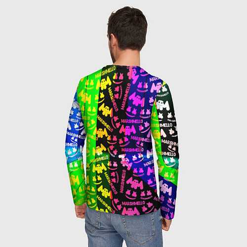 Мужской лонгслив Marshmello pattern neon steel / 3D-принт – фото 4