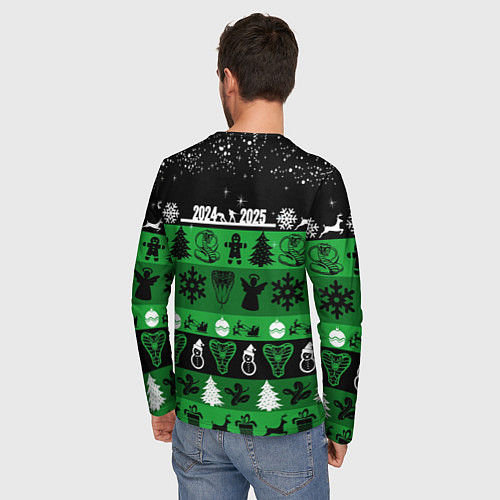 Мужской лонгслив Новогодняя с оленями и змеями / 3D-принт – фото 4