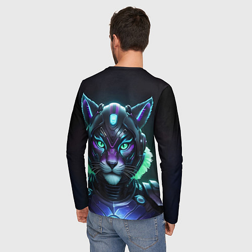 Мужской лонгслив Неоновый кибер тигр / 3D-принт – фото 4