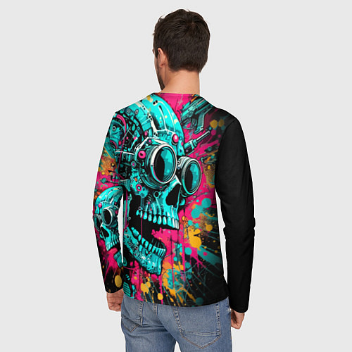 Мужской лонгслив Cyber skull sketch - color blots / 3D-принт – фото 4