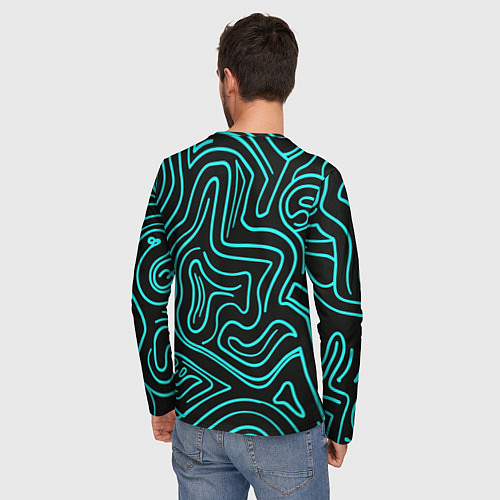 Мужской лонгслив Абстракция из бирюзовых полос / 3D-принт – фото 4