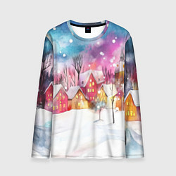 Мужской лонгслив Новогодний ночной дворик