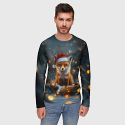 Лонгслив мужской Новогодняя лисица в праздничном лесу, цвет: 3D-принт — фото 2
