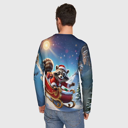 Мужской лонгслив Енот на санях / 3D-принт – фото 4