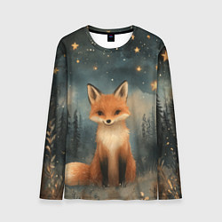 Лонгслив мужской Лисичка в звездном лесу, цвет: 3D-принт