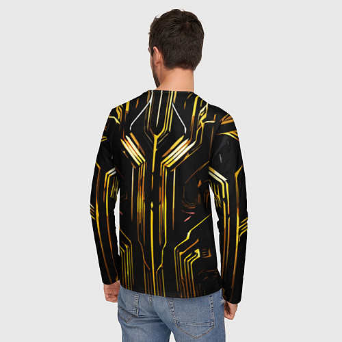 Мужской лонгслив Золотые полосы на чёрном фоне / 3D-принт – фото 4